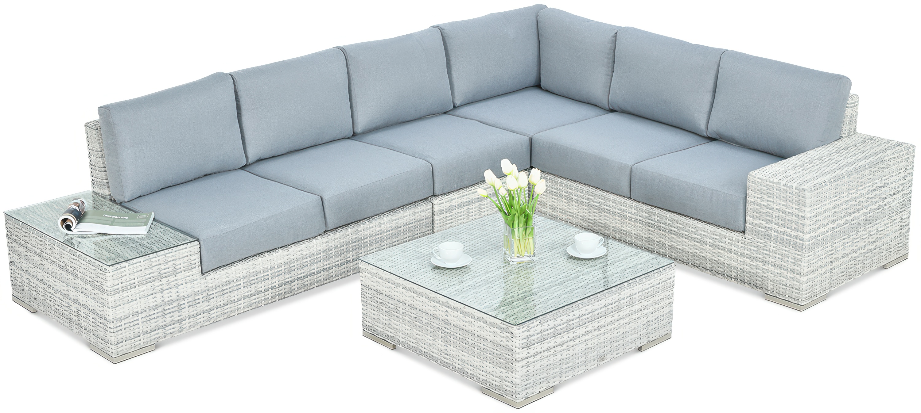 widok z góry na narożnik technorattan AVOCADO white grey
