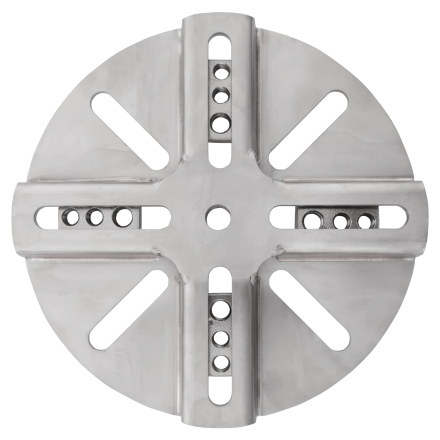 Widok z góry na okrągły adapter VARIO z otworami do podstaw i szpikulców od Doppler