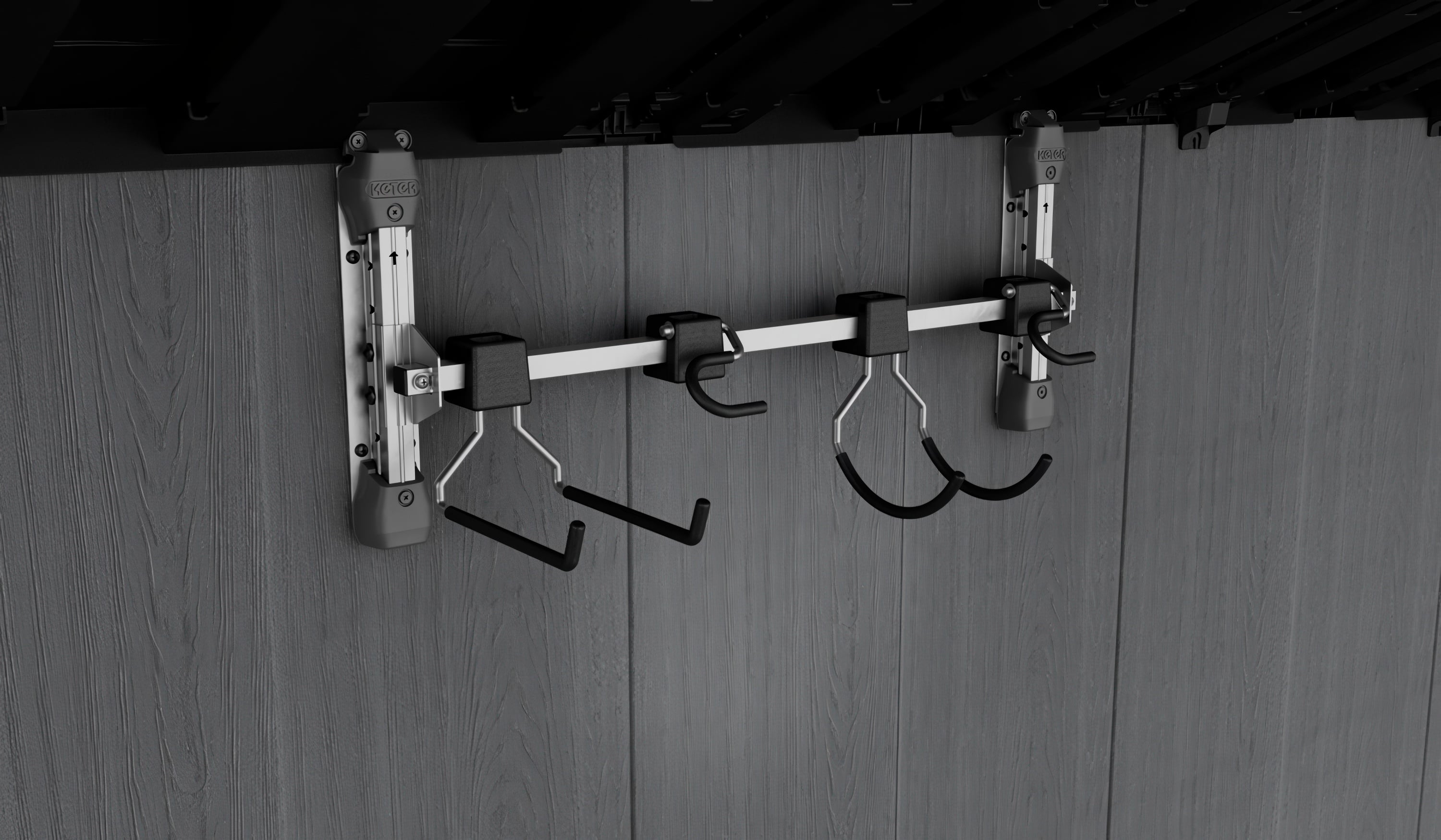 Wieszak ścienny wall hanger zamontowany na ściance domku ogrodowego
