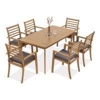 zestaw jadalniany drewniany z sześcioma krzesłami oraz prostokątnym stołem