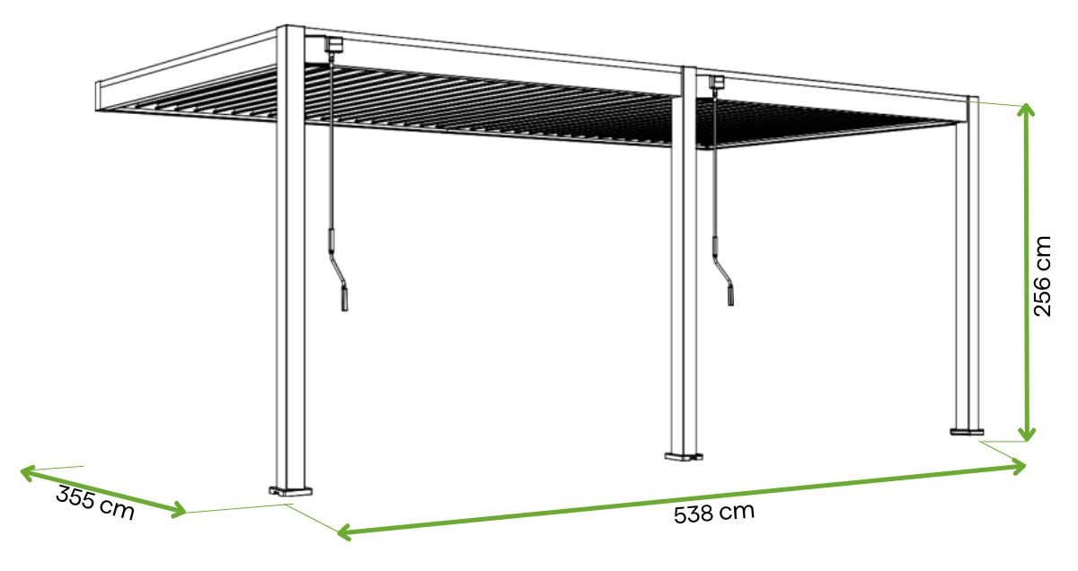 Wymiarowanie pergoli przyściennej DELUXE Wall 3,6x5,3 Anthracite - Gutroof