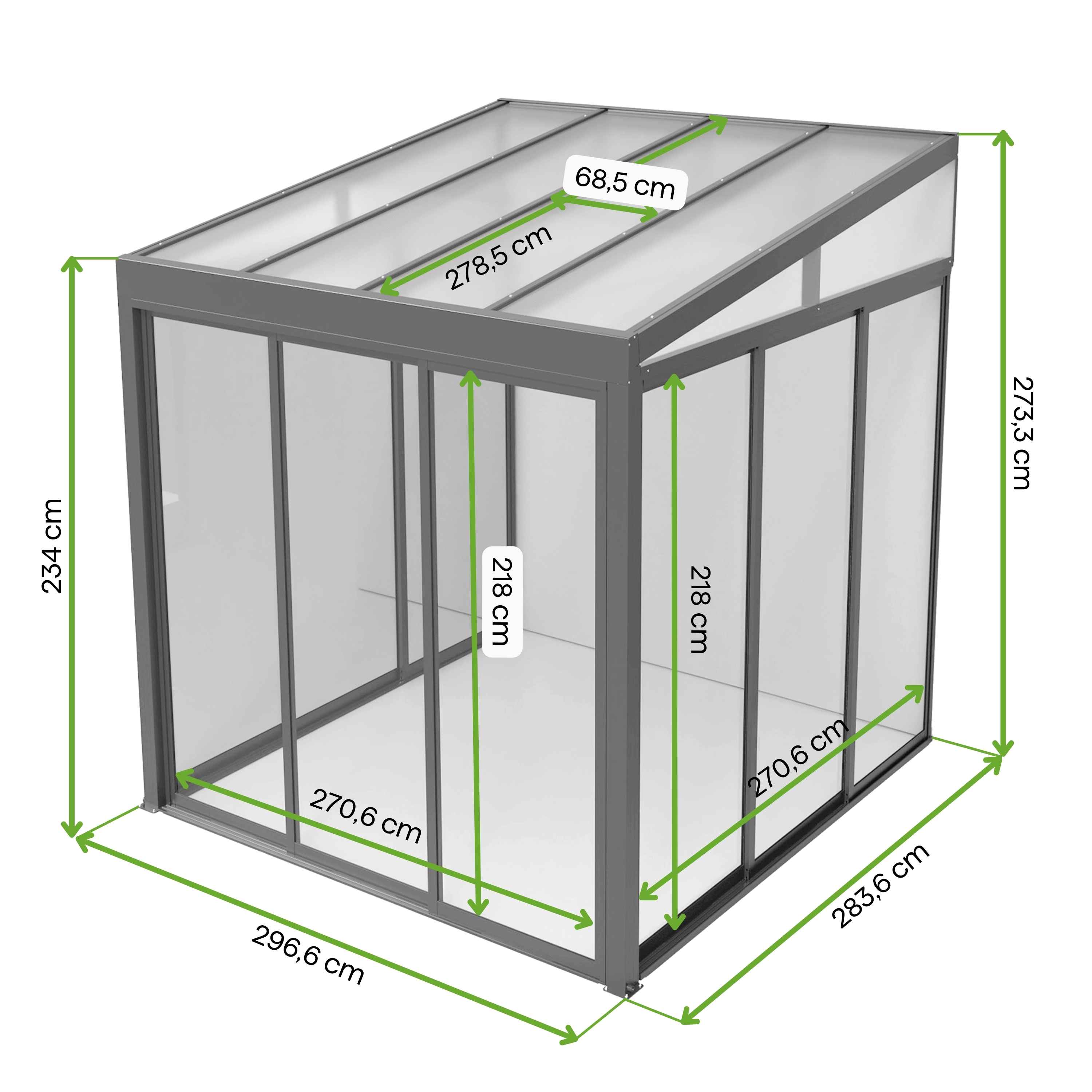 Ogr&oacute;d zimowy BELGRAVIA FRAME 3x3 Anthracite Gutroof - schemat wymiar&oacute;w