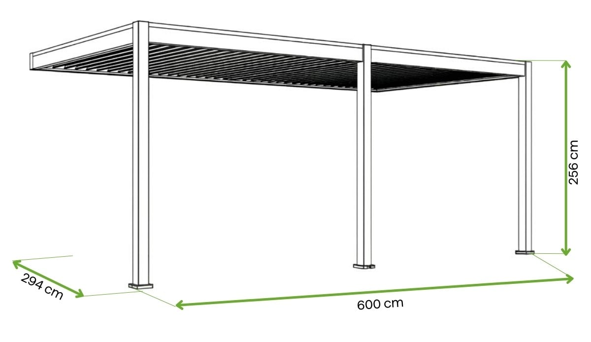 Wymiary - Automatyczna pergola przyścienna z oświetleniem ELEGANCE WALL AUTOMATIC 3x6