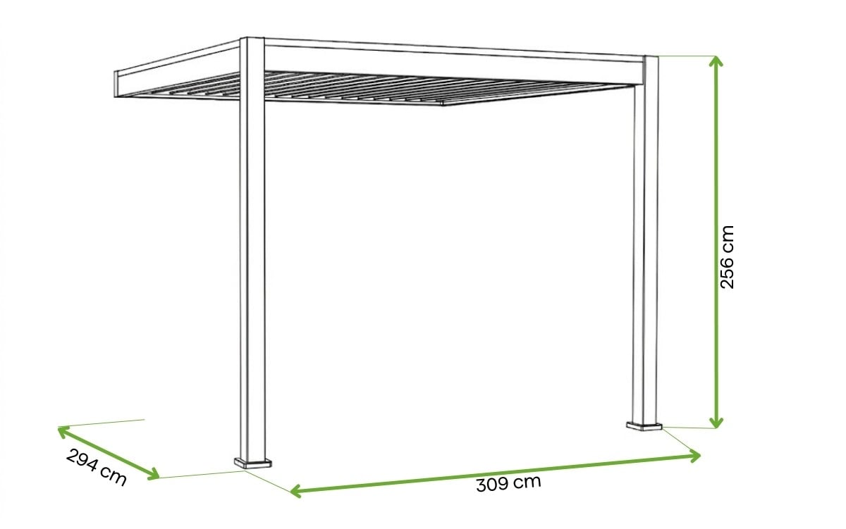 Wymiary - Automatyczna pergola przyścienna z oświetleniem LED 3x3