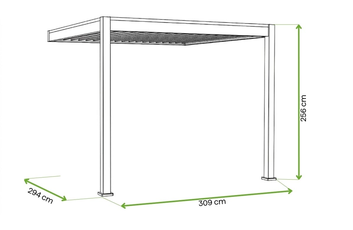 Wymiary - Automatyczna pergola przyścienna z oświetleniem LED 3x3 ELEGANCE WALL AUTOMATIC, Anthracite - Gutroof