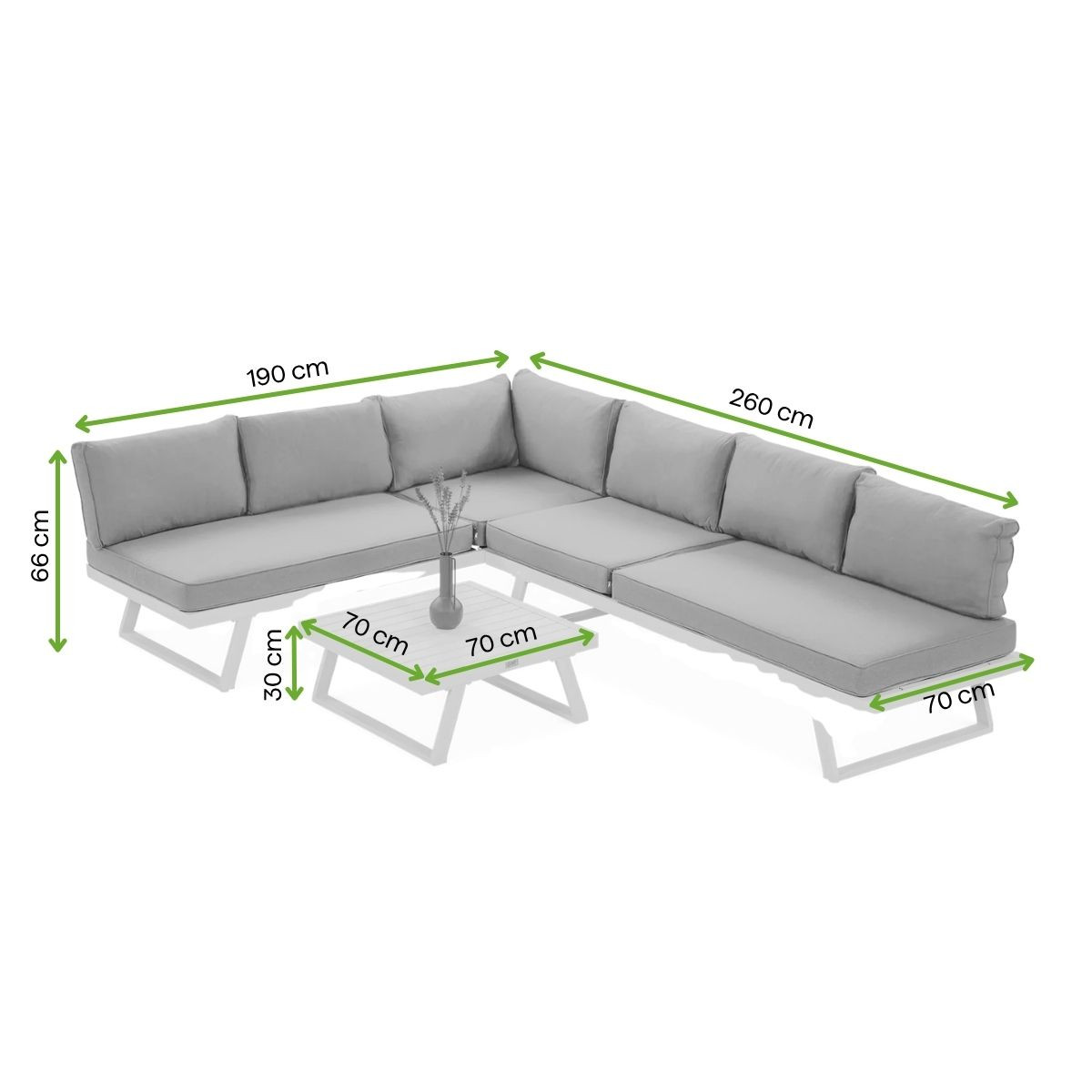 Wymiary - Narożnik modułowy aluminiowy MIDWAY - Bj&oslash;rkka