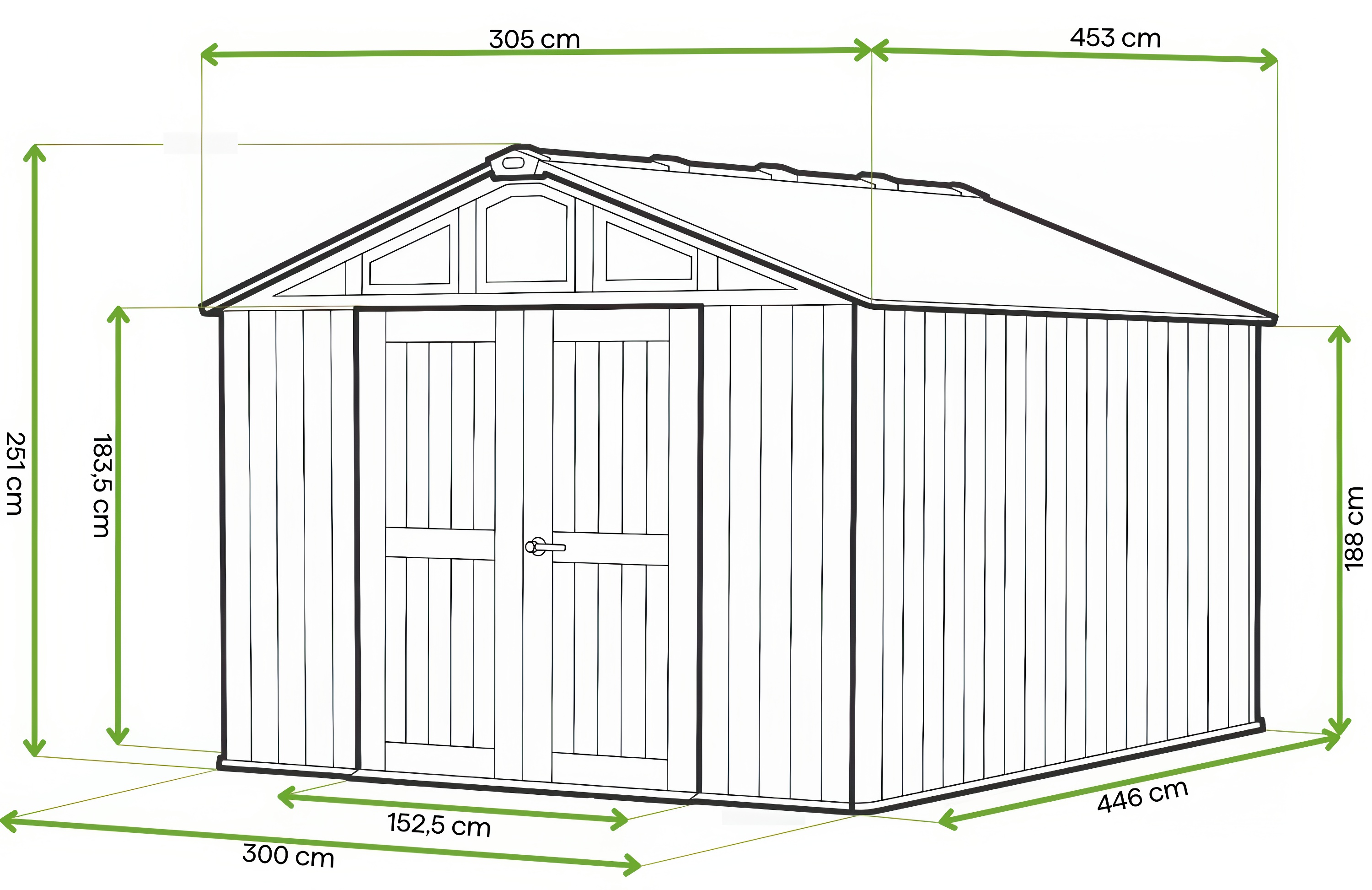 Розміри будиночка Keter STRONGHOLD 10x15