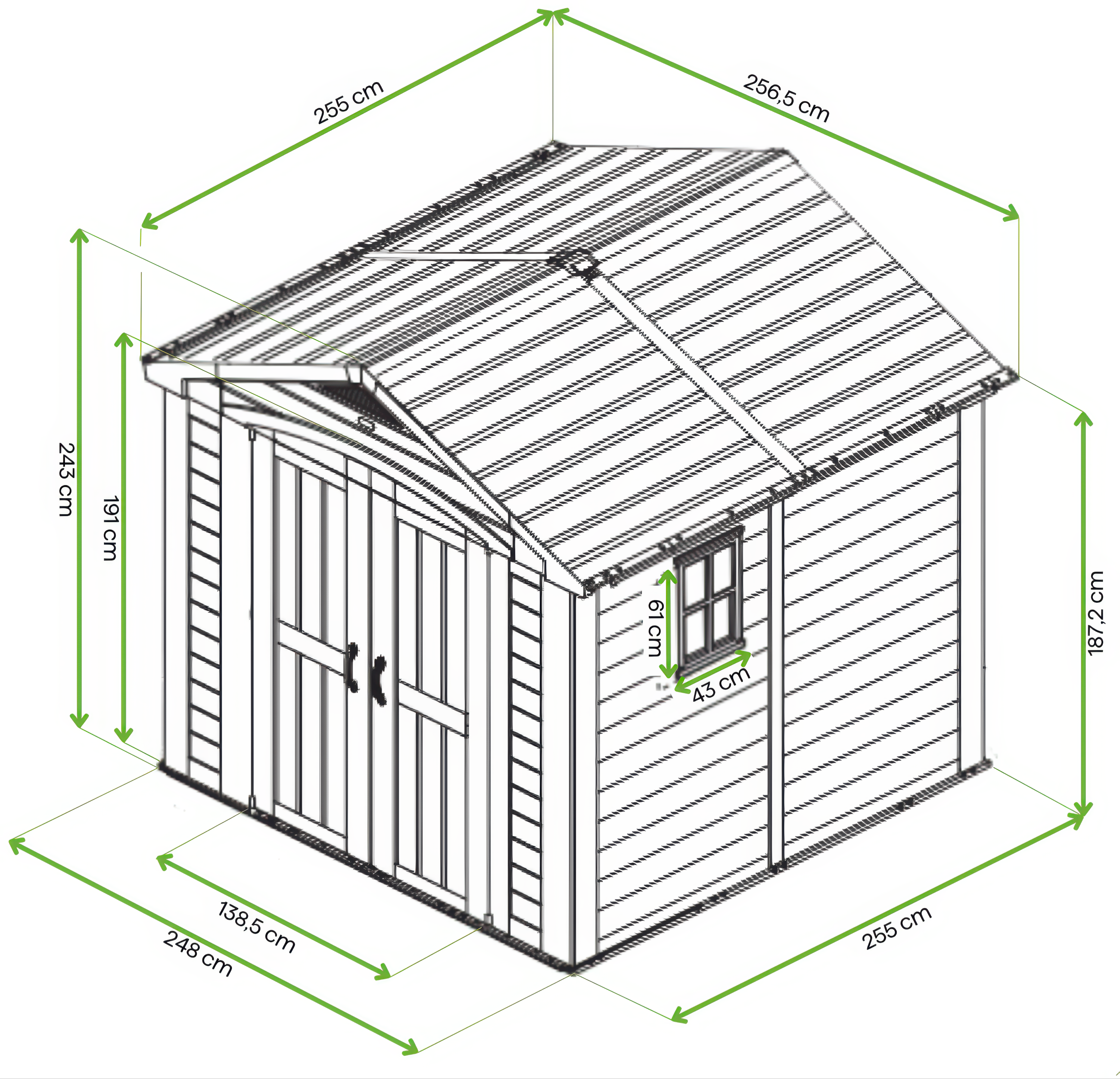 Wymiary domku narzędziowego FACTOR KETER 8x8