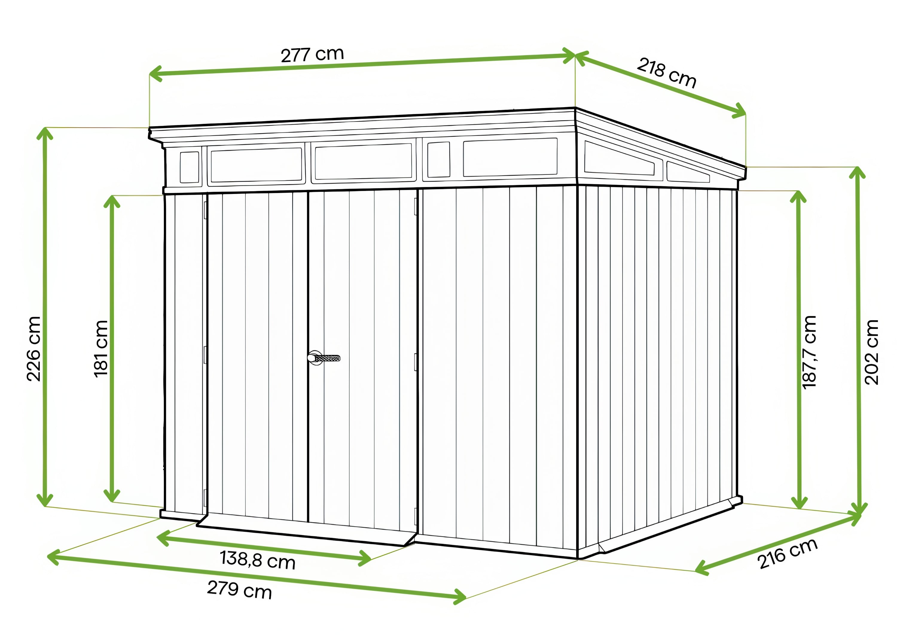 Wymiary domku PENTHOUSE 9x7 Keter
