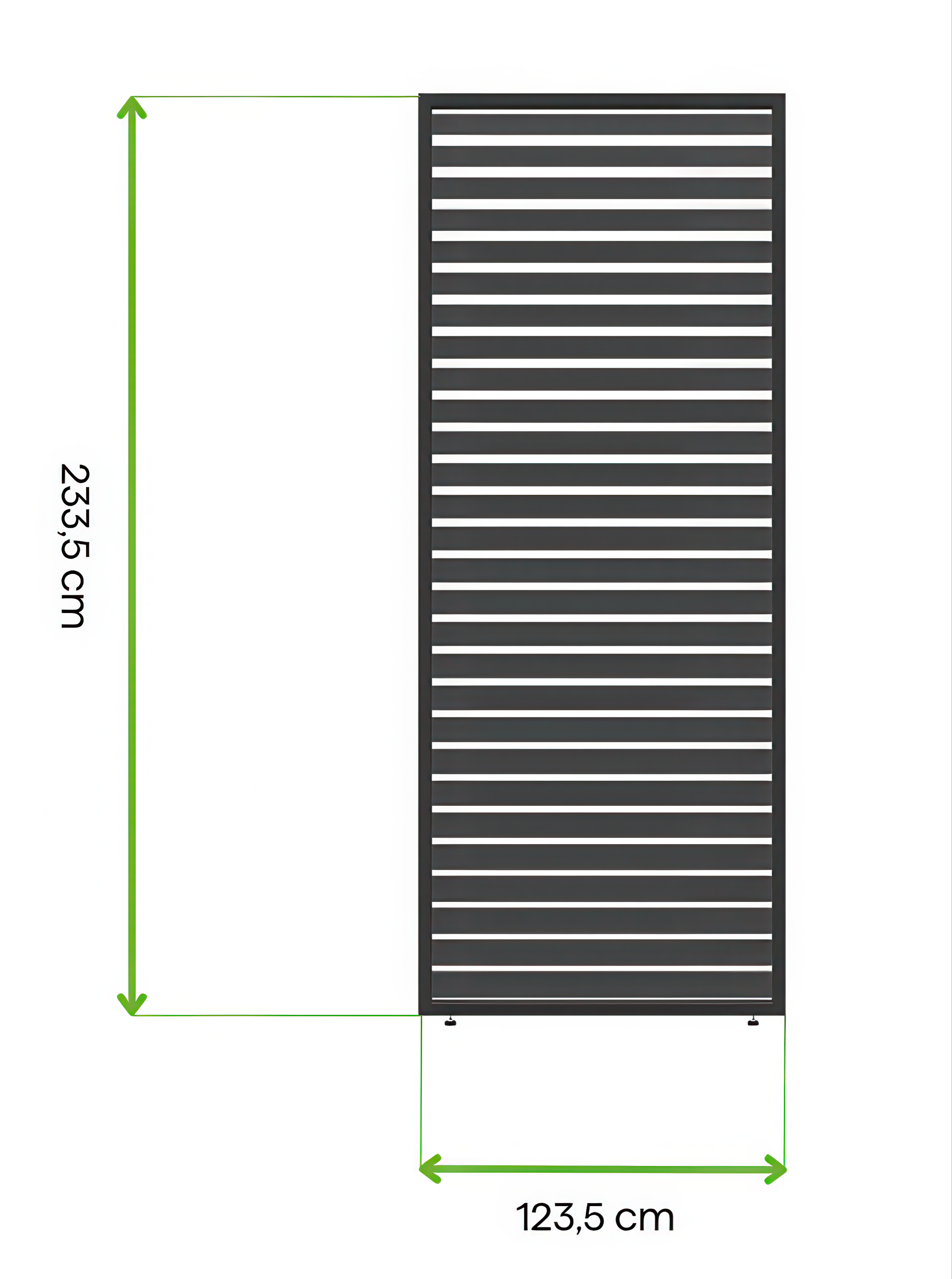 wymiary - panel żaluzjowy poziomy przymocowany do pergoli
