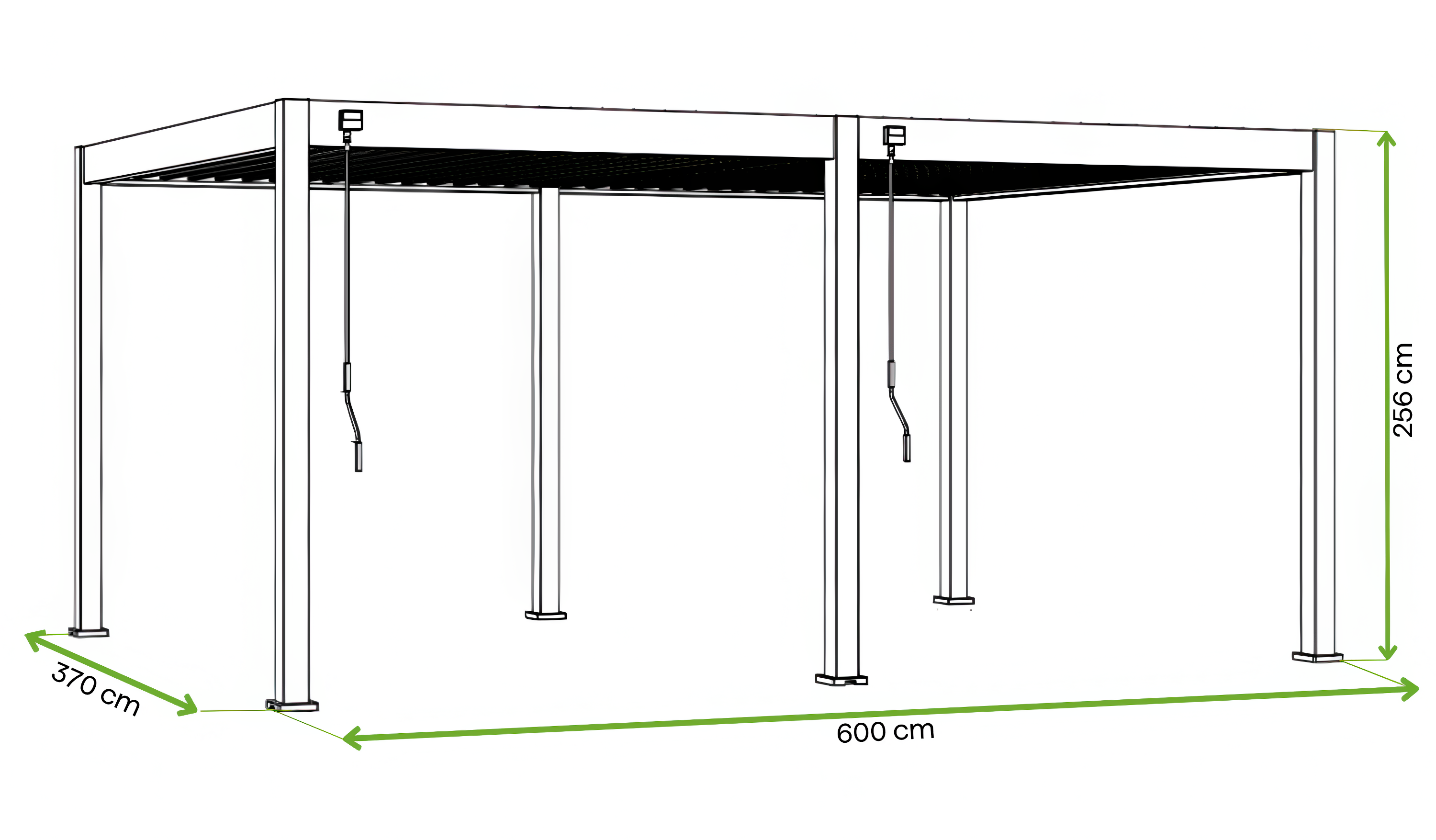 Pergola aluminiowa na taras 3.6x6 - wymary: 600x370x256cm