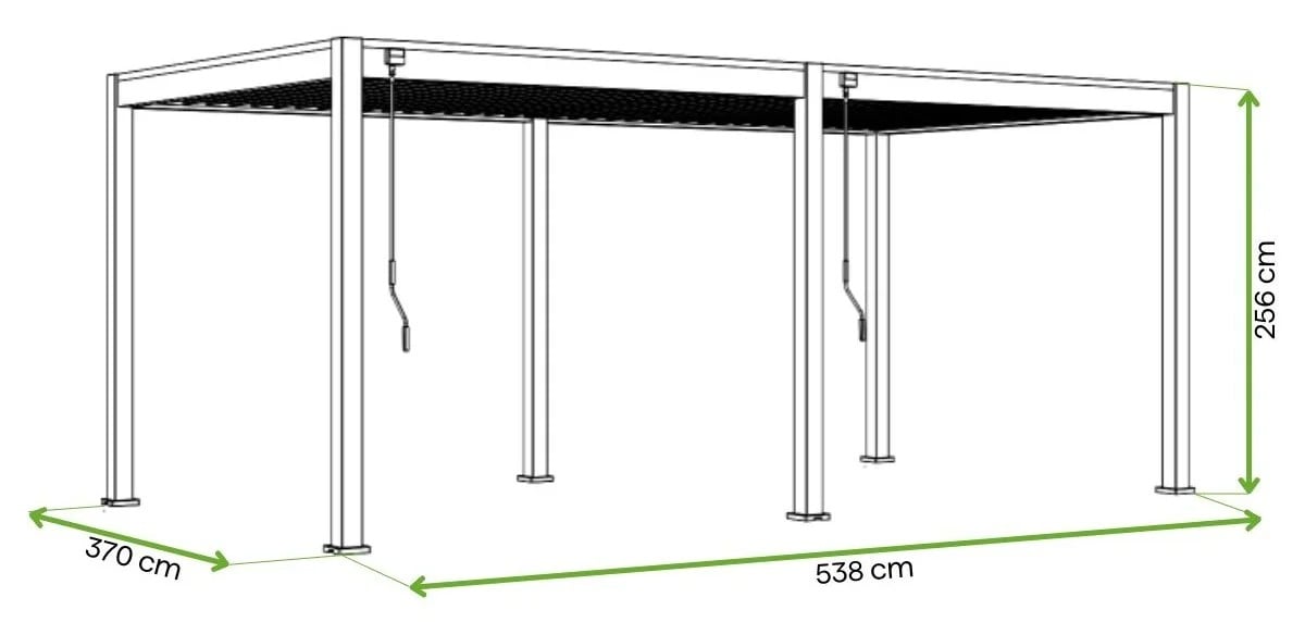 Pergola tarasowa DELUXE 3,6x5,3 - wymiary 370x538x255cm
