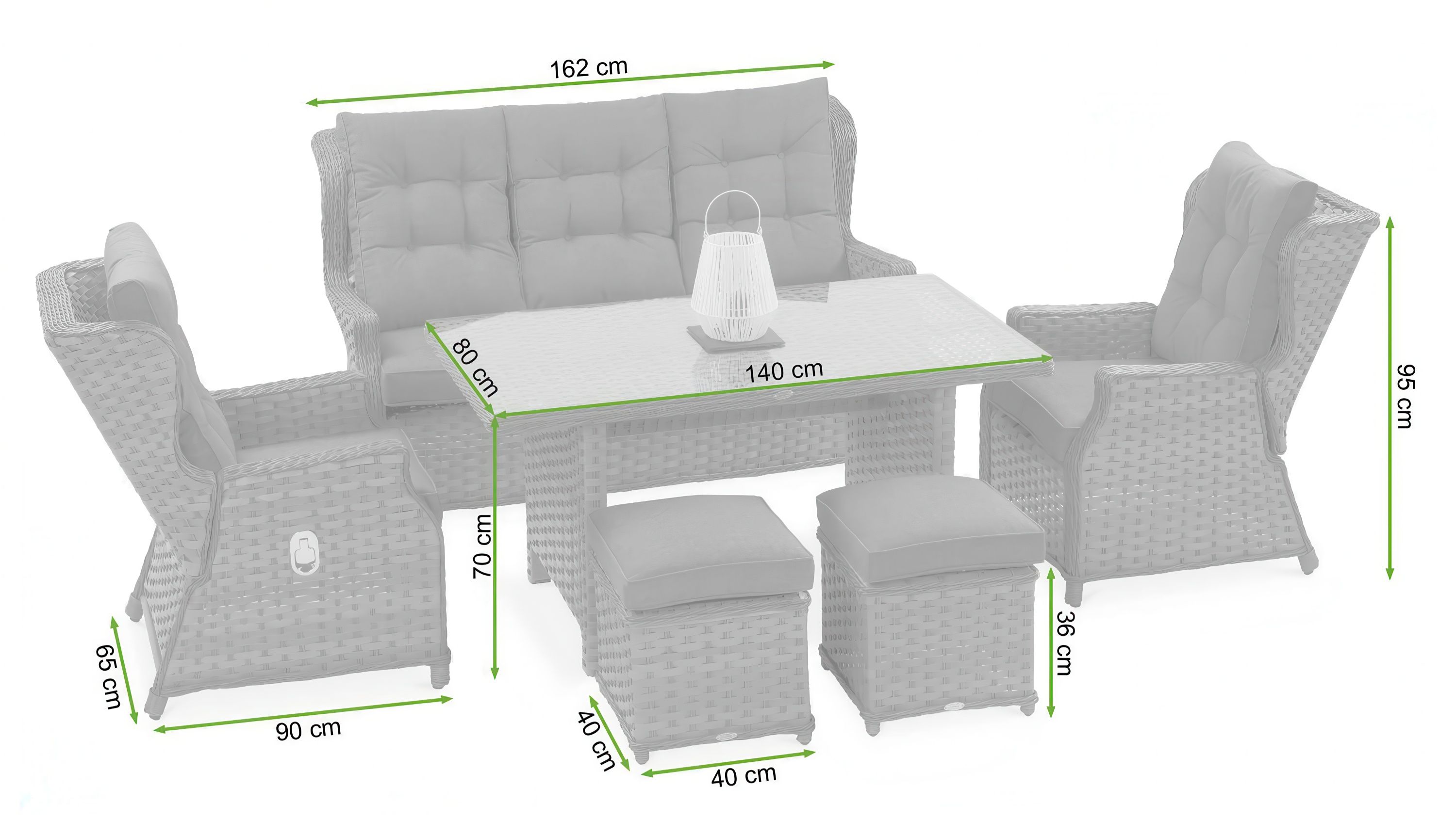 wymiary zestawu technorattanowego baltimore dinning z pufami w kolorze melange 