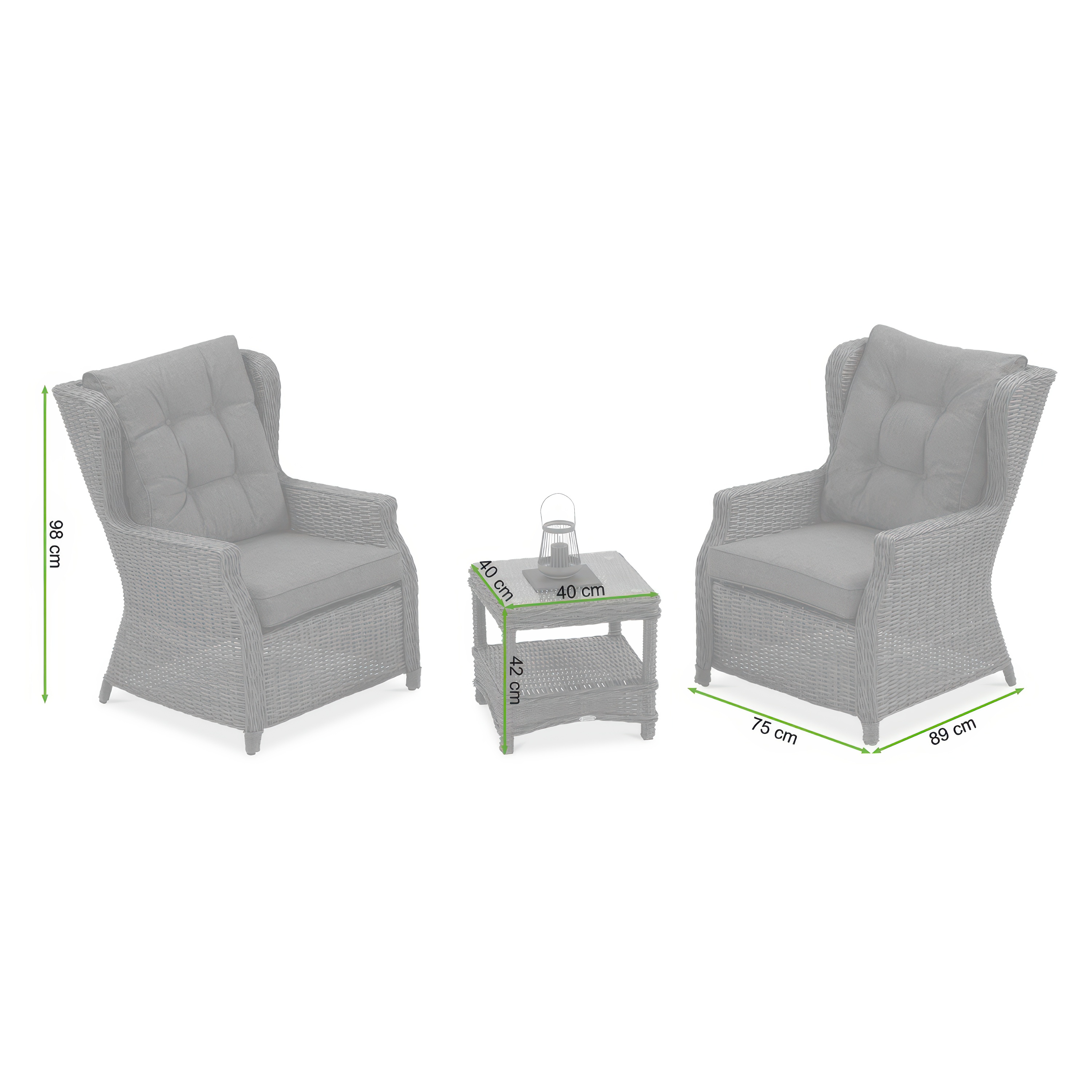Wymiary zestawu wypoczynkowego TRIVENTO DUO DARK GREY