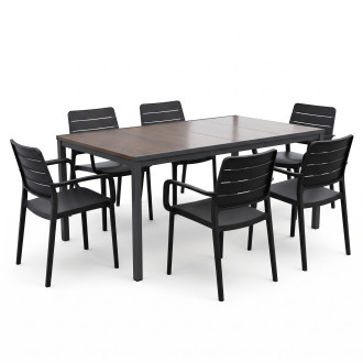 ZESTAW 6+1 PORTO GRAPHITE-BL WALNUT 160 &mdash; aranżacja
