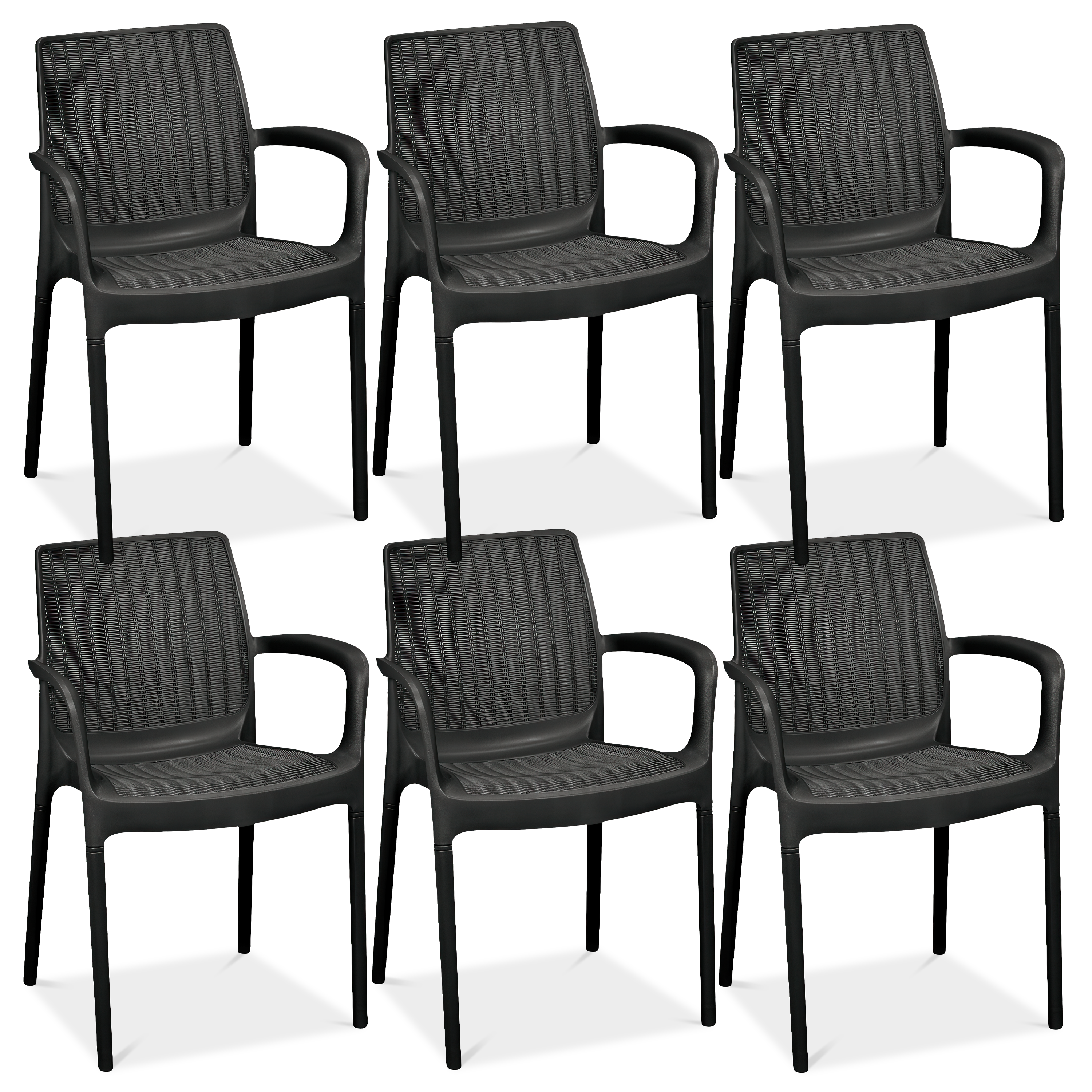 6 czarnych krzeseł ogrodowych na taras Keter Bali Mono