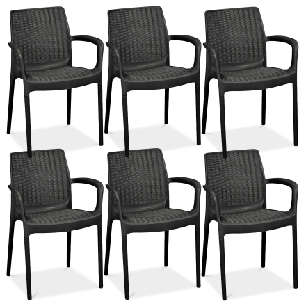 6 czarnych krzeseł ogrodowych na taras Keter Bali Mono