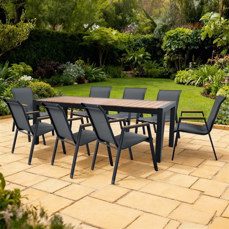 Zestaw jadalniany do ogrodu MALAWI 8+1 Dark Grey - Bjørkka