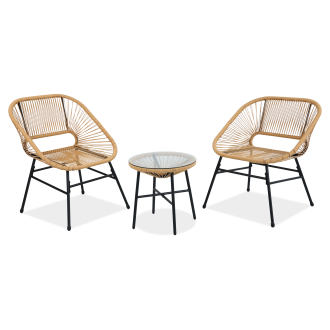 zestaw kawowy maya new 2+1 beige bjørkka fotele technorattan stolik szklany blat