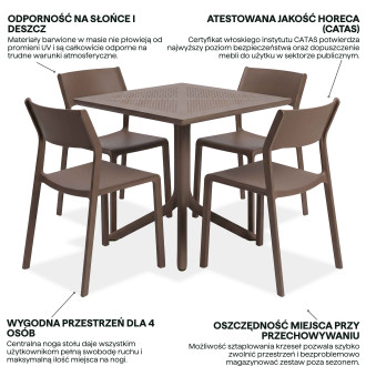Grafika z cechami produktu przedstawiająca brązowy zestaw ogrodowy TRILL BISTRO/CLIP 80 4+1 w kolorze Tabacco