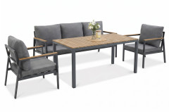 Widok od boku na aluminiowy zestaw jadalniany do ogrodu Edison Dining Dark Grey