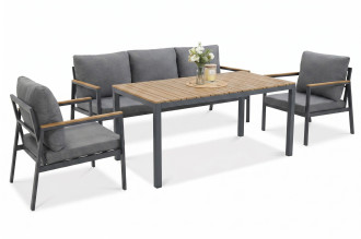 Widok od boku na aluminiowy zestaw jadalniany do ogrodu Edison Dining Dark Grey