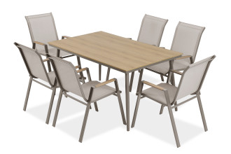 Zestaw mebli jadalnianych NOVA DINING 6+1 Taupe na białym tle