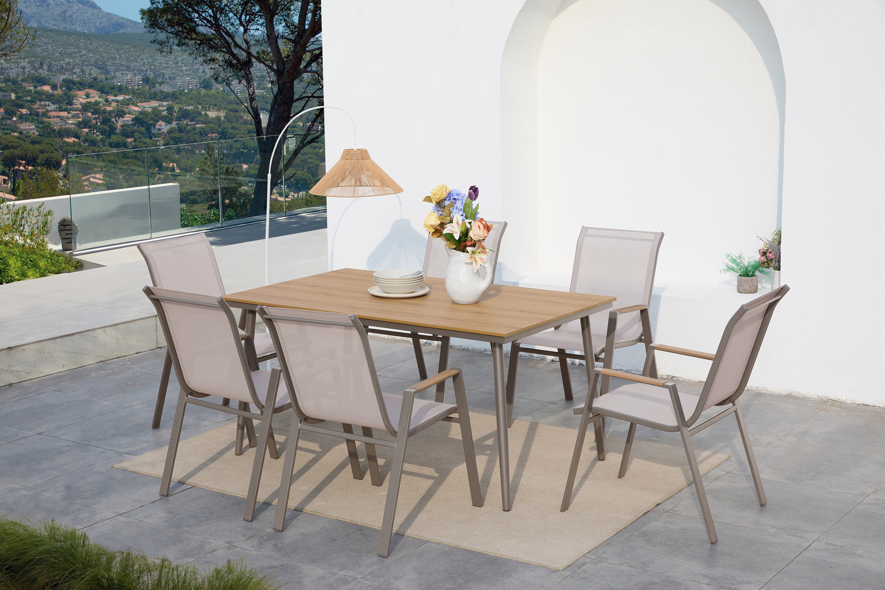Zestaw mebli na taras NOVA DINING 6+1 Taupe aranżacja