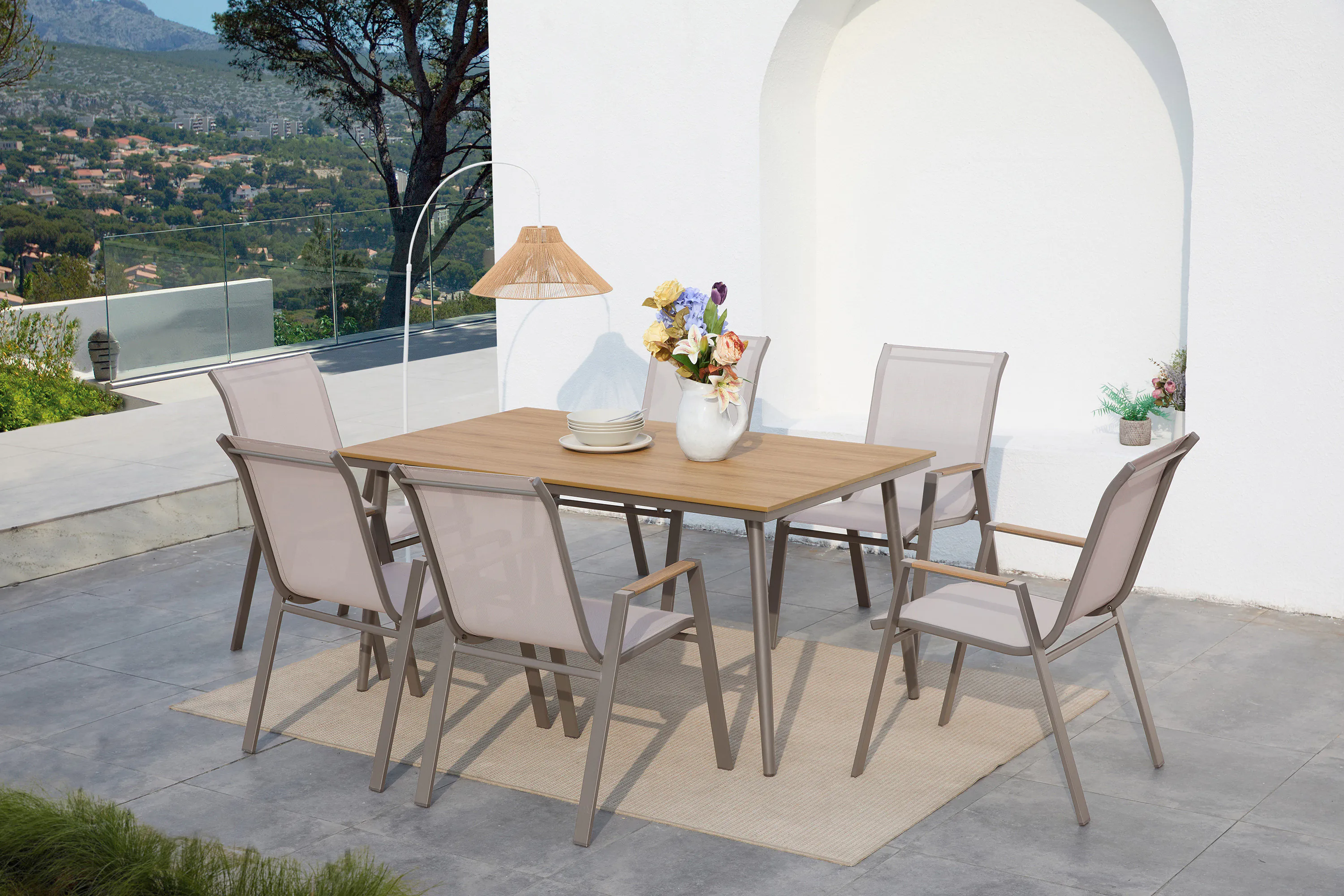 Zestaw mebli na taras NOVA DINING 6+1 Taupe aranżacja