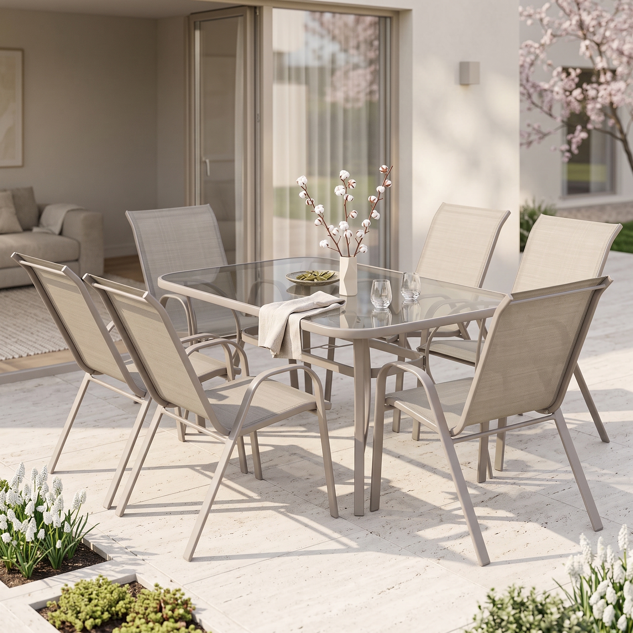 Zestaw mebli ogrodowych BOLOGNA 150/6 Light Beige — aranżacja