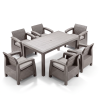 Zestaw mebli ogrodowych CORFU MELODY FIESTA 6+1 Cappuccino - Keter