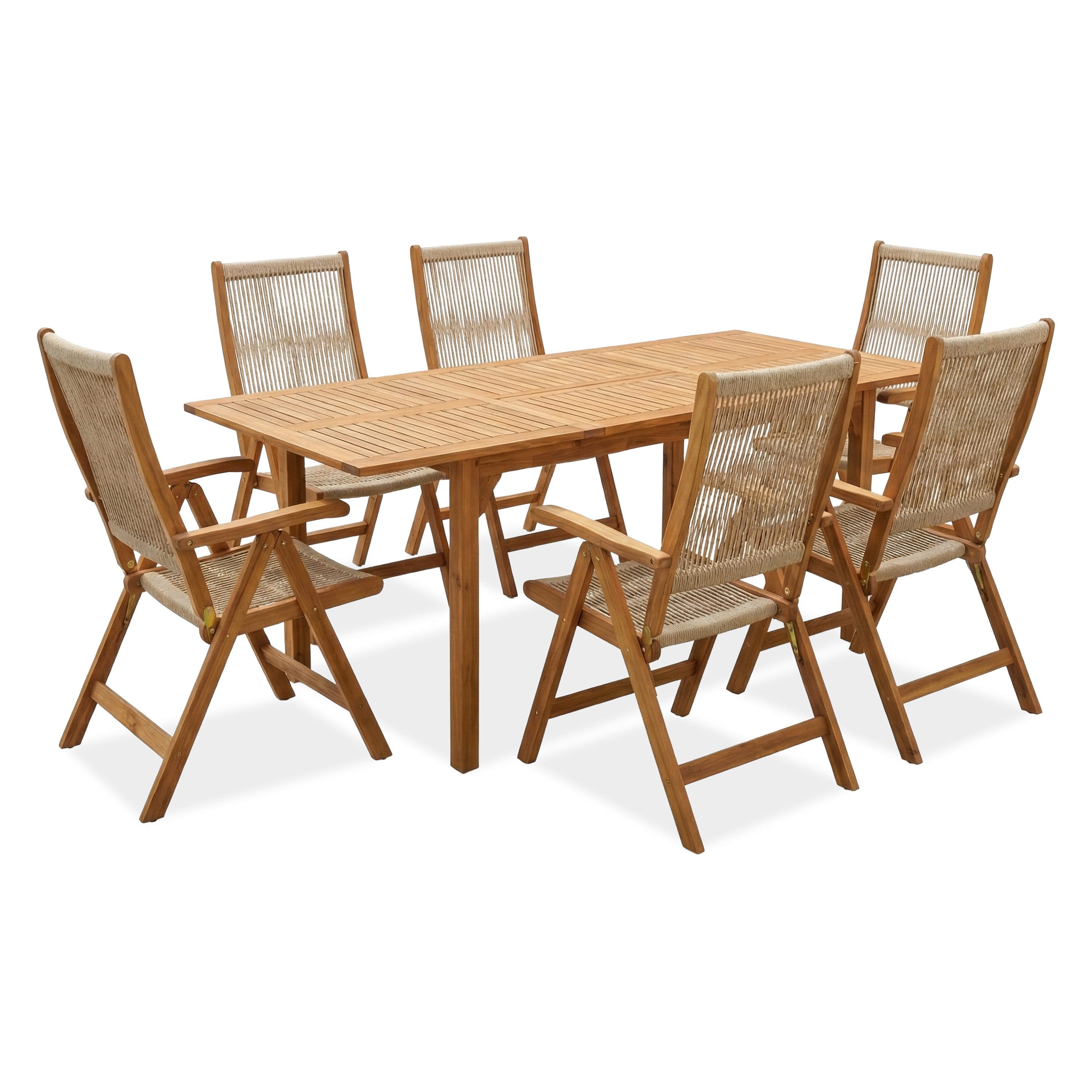 Zestaw mebli ogrodowych drewnianych – stół i sześć krzeseł