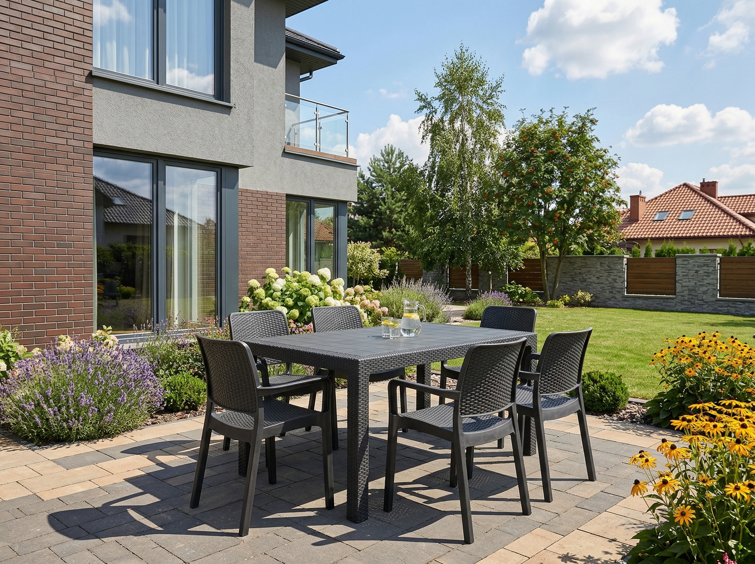 Zestaw Mebli Ogrodowych Na Tarasie W Ogrodzie Przy Domu
