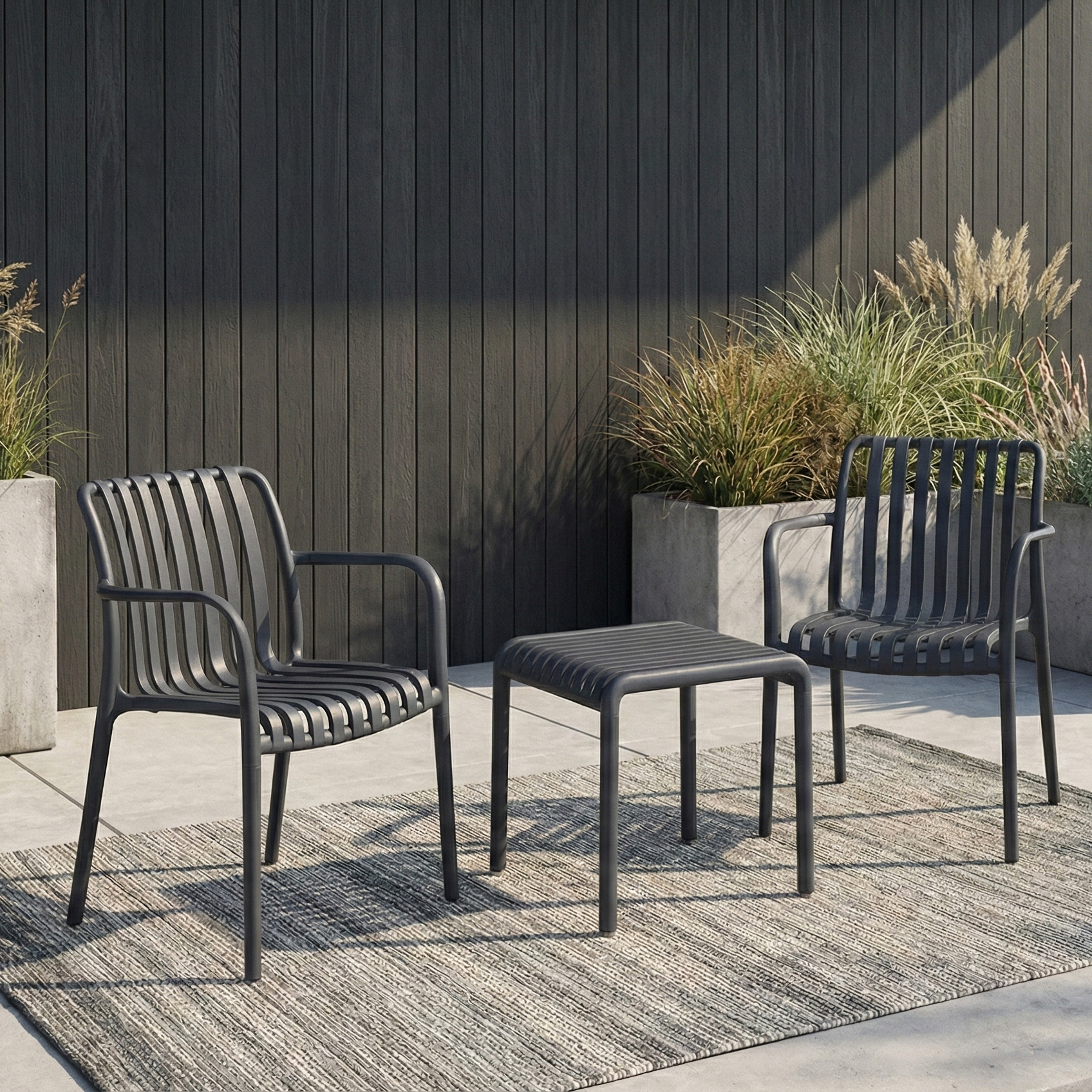 Zestaw mebli ogrodowych RONA 2+1 Black Bjørkka nowoczesna aranżacja ogrodu