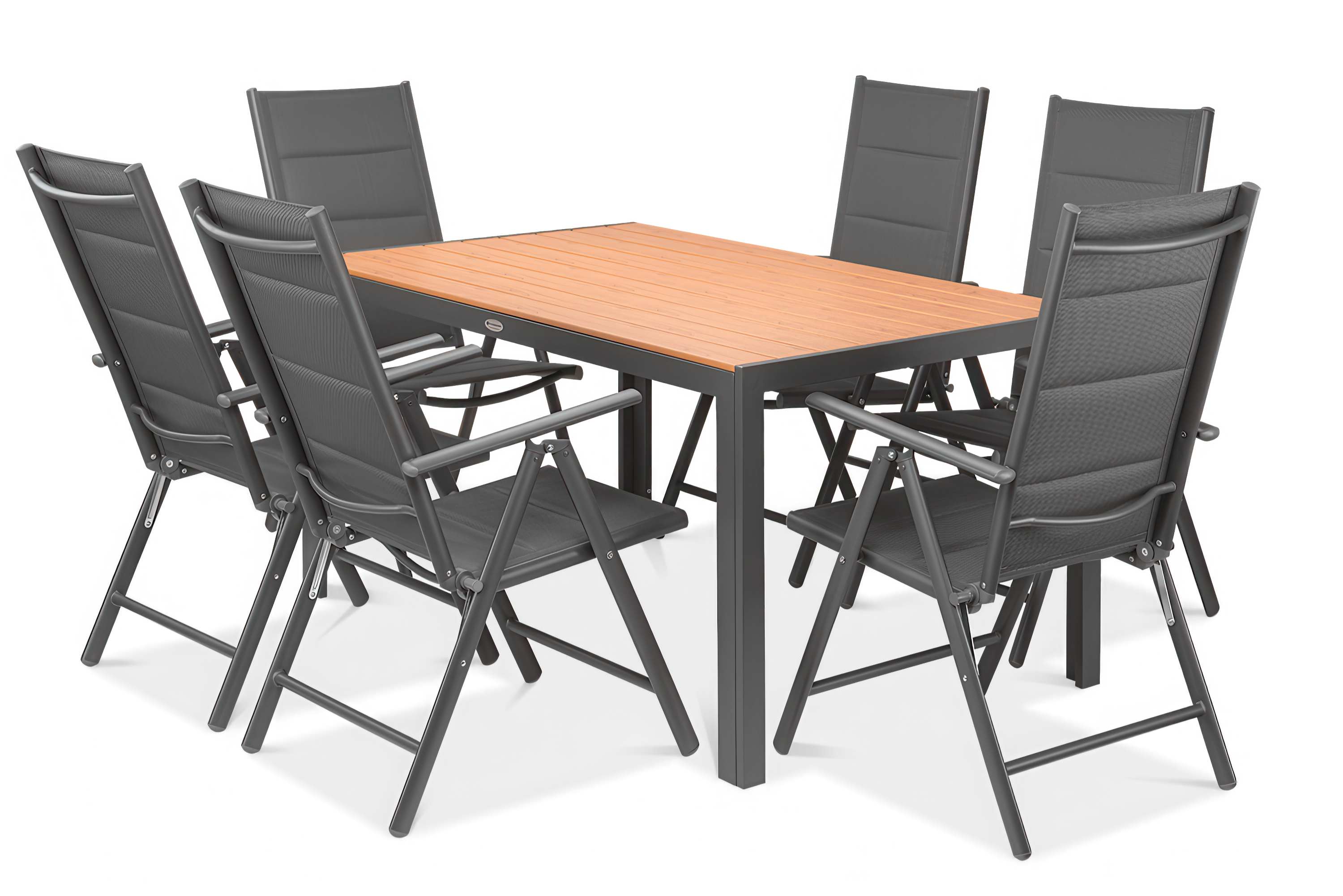 widok z góry na zestaw jadalnianych mebli do ogrodu sydney w kolorze dark grey / teak