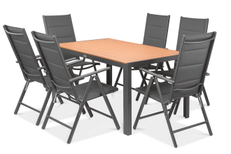 widok z góry na zestaw jadalnianych mebli do ogrodu sydney w kolorze dark grey / teak