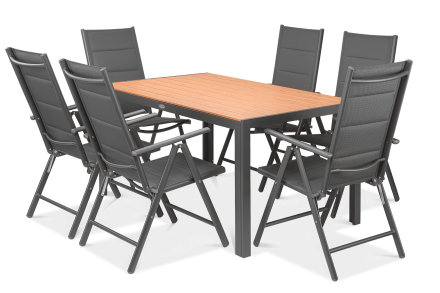 widok z góry na zestaw jadalnianych mebli do ogrodu sydney w kolorze dark grey / teak