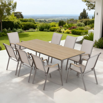 Zestaw mebli tarasowych NOVA DINING 8+1 Taupe aranżacja na tarasie