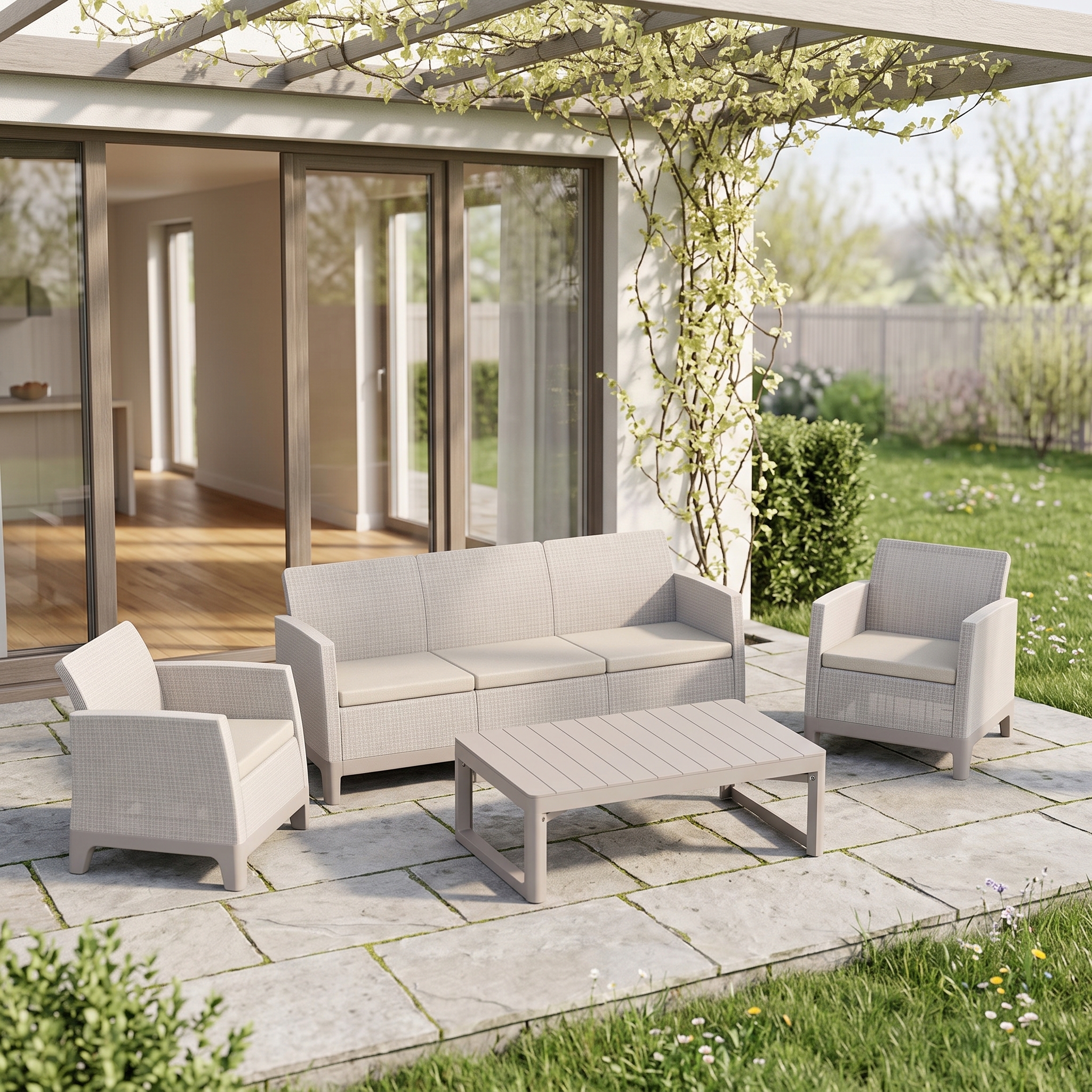 Zestaw meblowy SCANDI MAX3/LYON Pebble Grey-Soft Beige / Sf. Beige - Keter — aranżacja