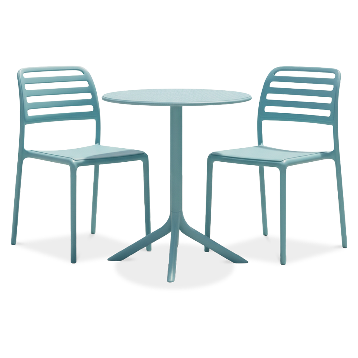 dwuosobowy zestaw mebli balkonowych Nardi Costa Bistrot w kolorze niebieskim (celeste)