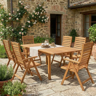 Aranżacja tarasu z zestawem mebli ogrodowych AKADIA z drewna akacjowego