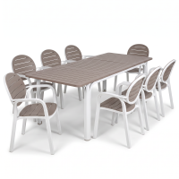 Zestaw ogrodowy PALMA/ALLORO 8+1 Bianco Tortora - stół 140-210 cm - NARDI