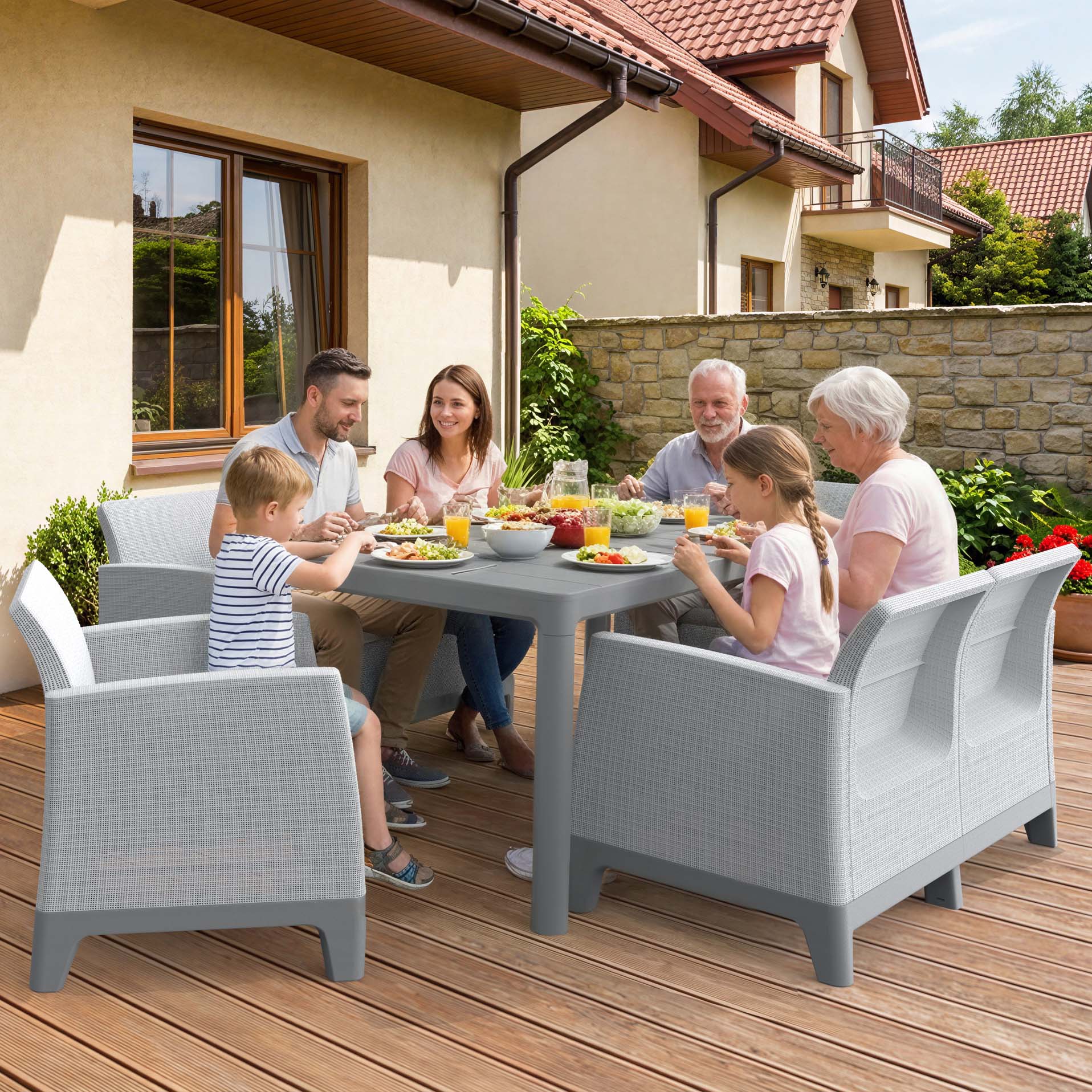 Zestaw mebli ogrodowych SCANDI DINING FIESTA Ash Grey-Storm Grey / Light Grey - Keter