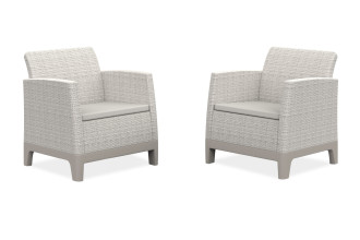 Dwa fotele ogrodowe SCANDI DINING FIESTA Keter w kolorze Pebble Grey-Soft Beige / Oat