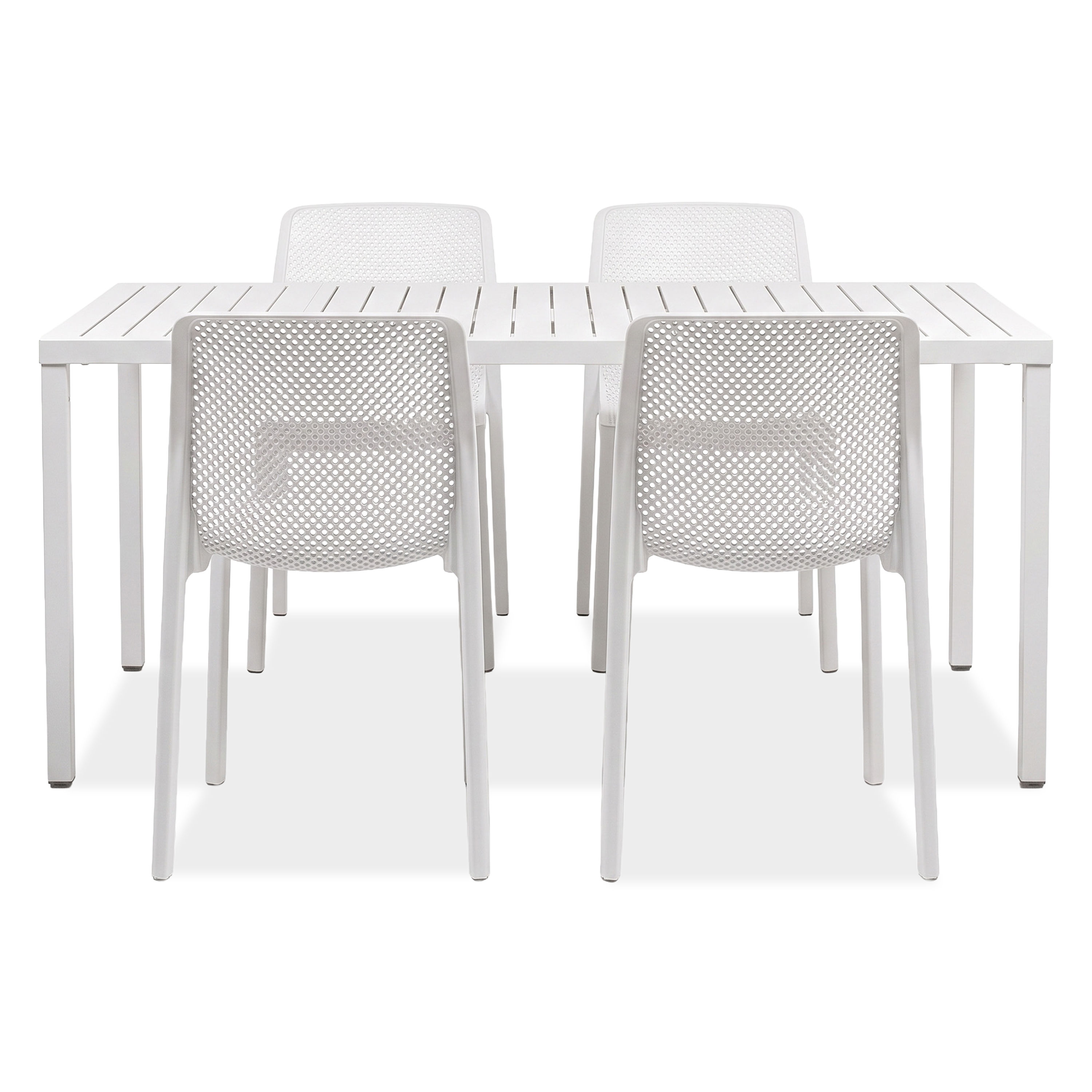Zestaw tarasowy BIT/CUBE 4 krzesła + stół 140 cm  Bianco - NARDI