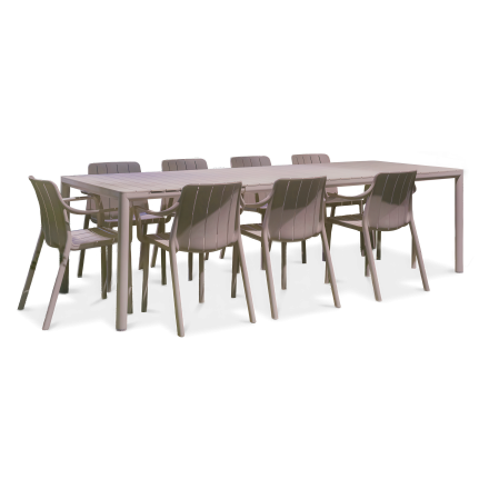 miniatura zestawu trasowego Nardi TIBERINA/TEVERE 8+1 z rozkładanym stołem 210-275 cm, Tortora