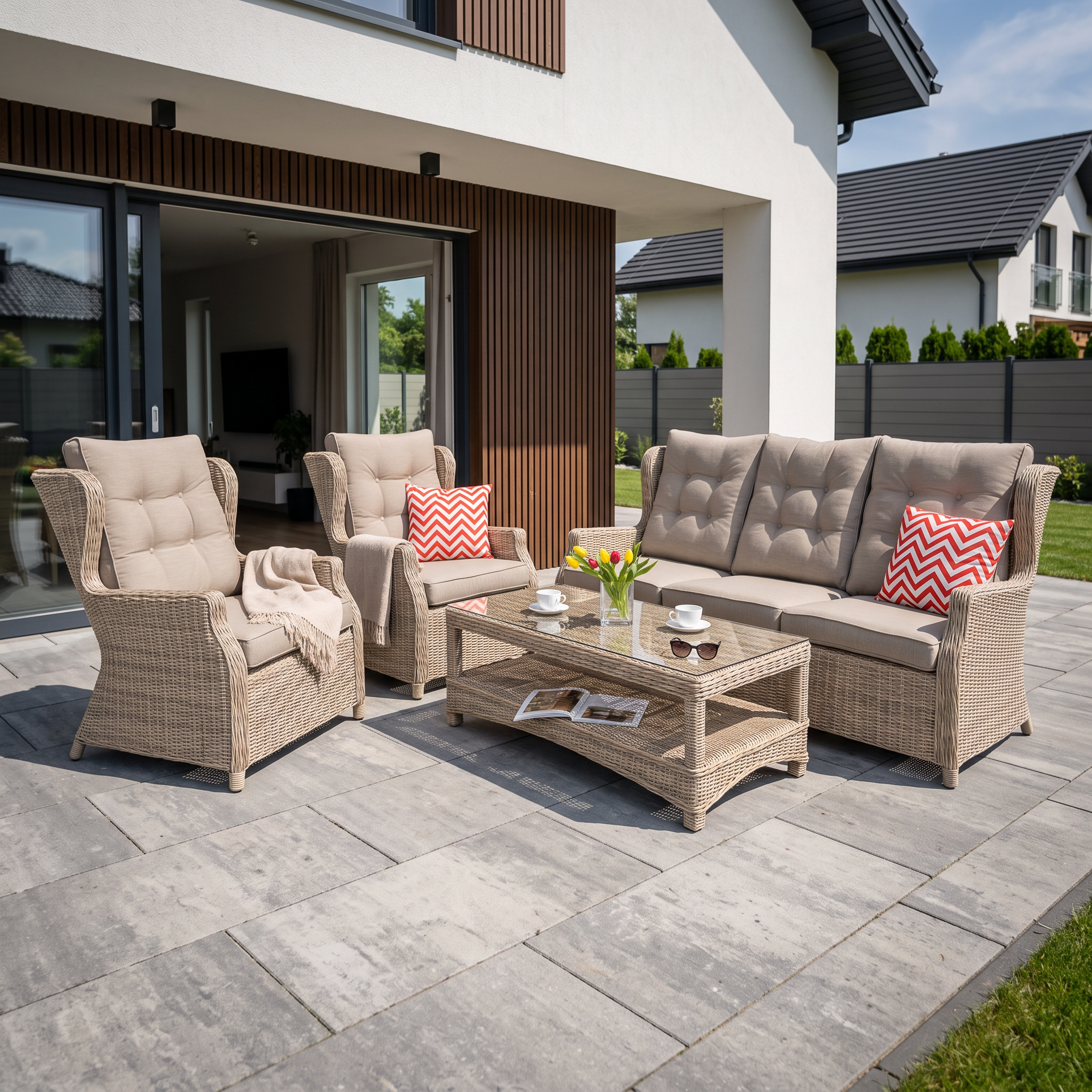 Zestaw technorattanowy TRIVENTO 3 Beige — aranżacja