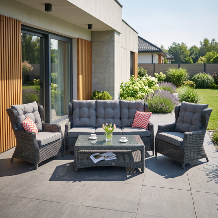 Zestaw technorattanowy TRIVENTO 3 Dark Grey — aranżacja