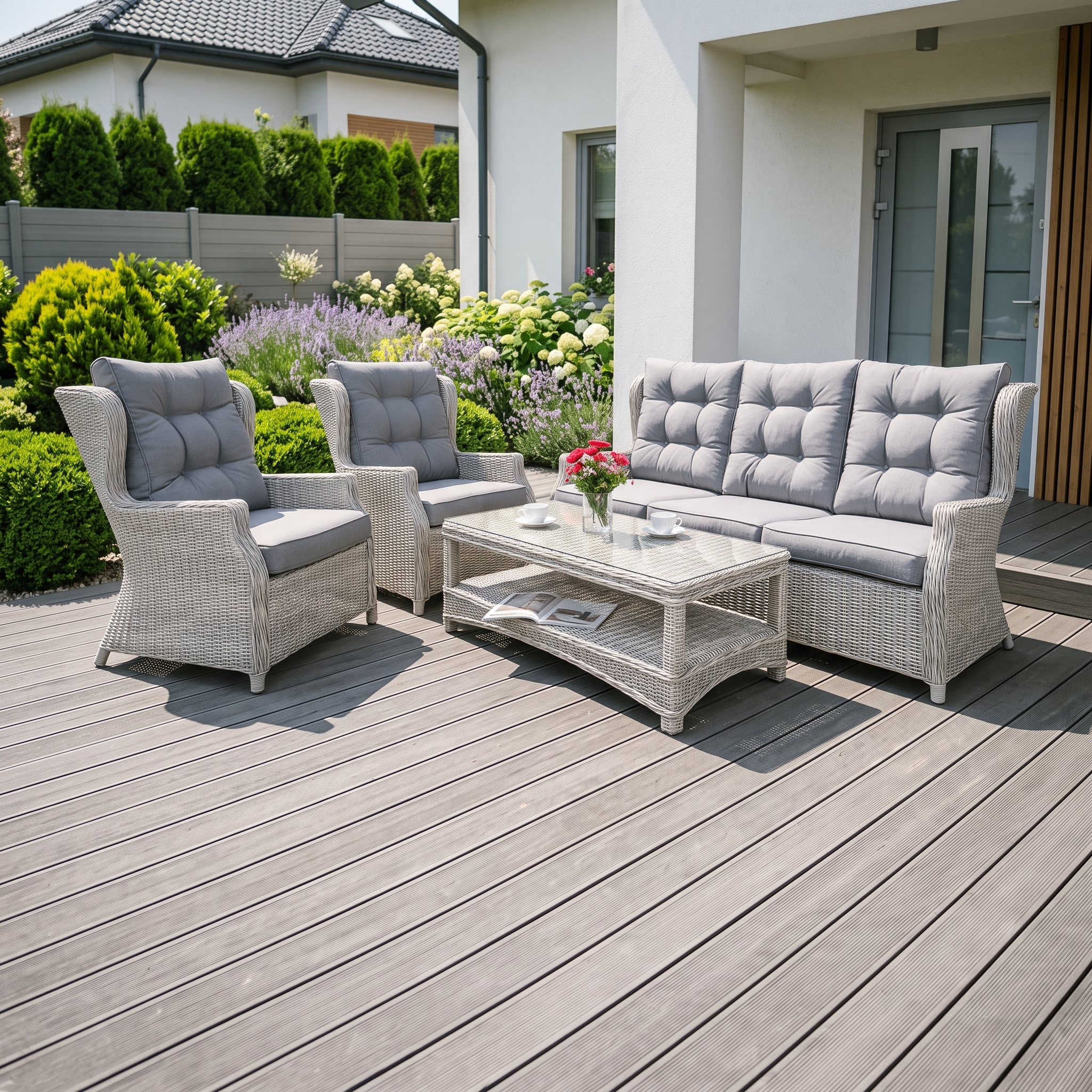 Zestaw technorattanowy TRIVENTO 3 White Grey — aranżacja
