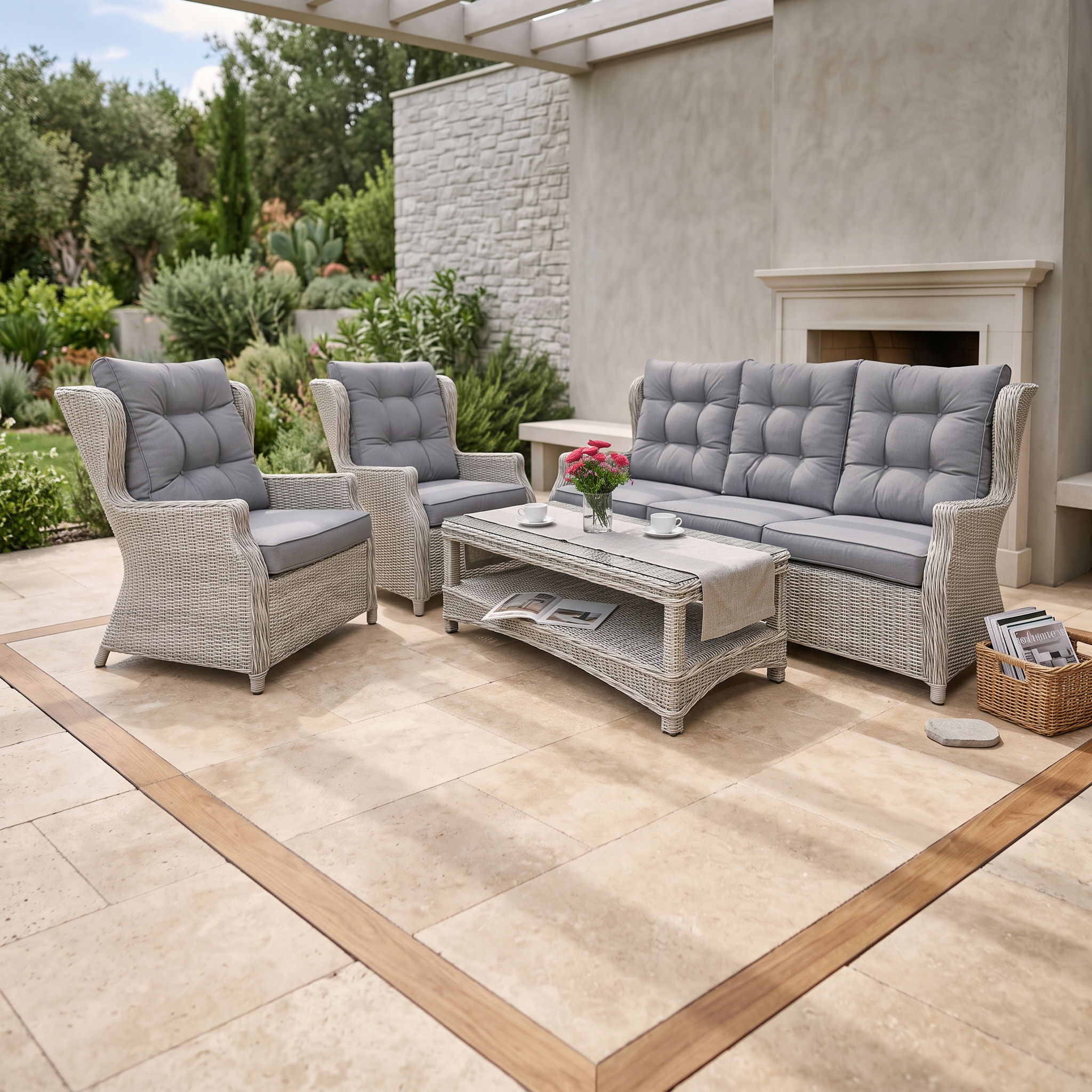 Zestaw technorattanowy TRIVENTO 3 White Grey — aranżacja